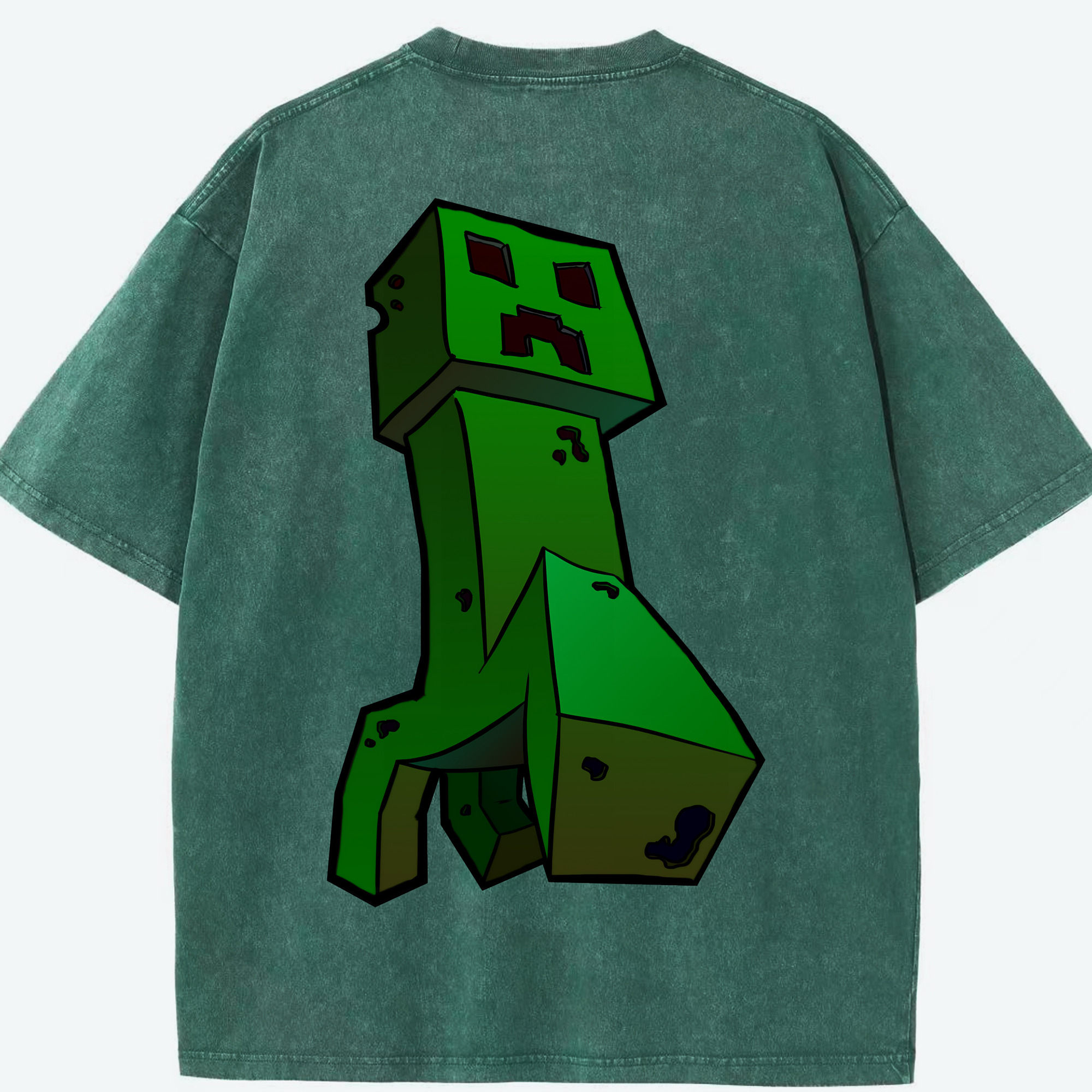 （画像用） マインクラフト ブロックの世界 Minecraft MC Block world 綿100% ヴィンテージ風 半袖Tシャツ（背面プリント）